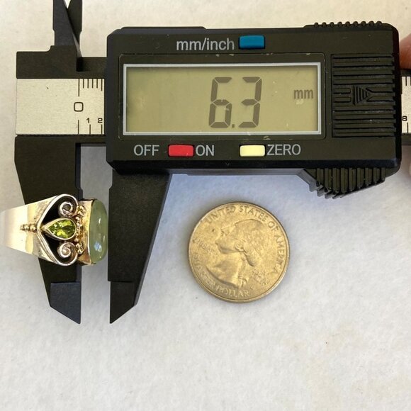 Michou Sterling Silver 925 Vermeil Oval Prehnite Peridot Scrollwork Ring Sz 6.25 - Picture 15 of 16